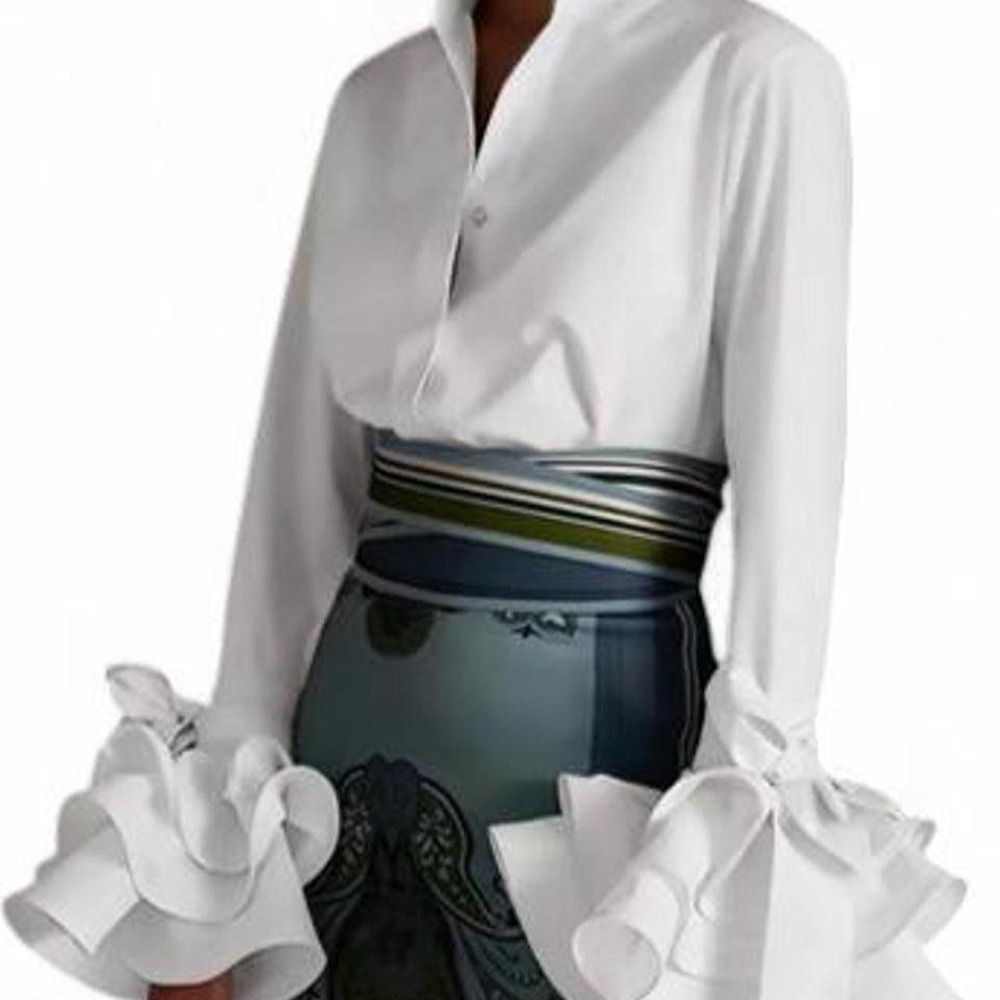 UOOZEE Women's Peplum Top, Elegant Solid White Long Sleeve Polyester Blouse